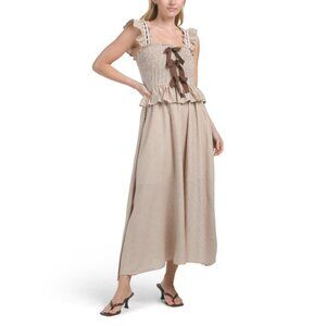 MOON RIVER Brown Flutter Sleeve Maxi Dress With Bow Detail